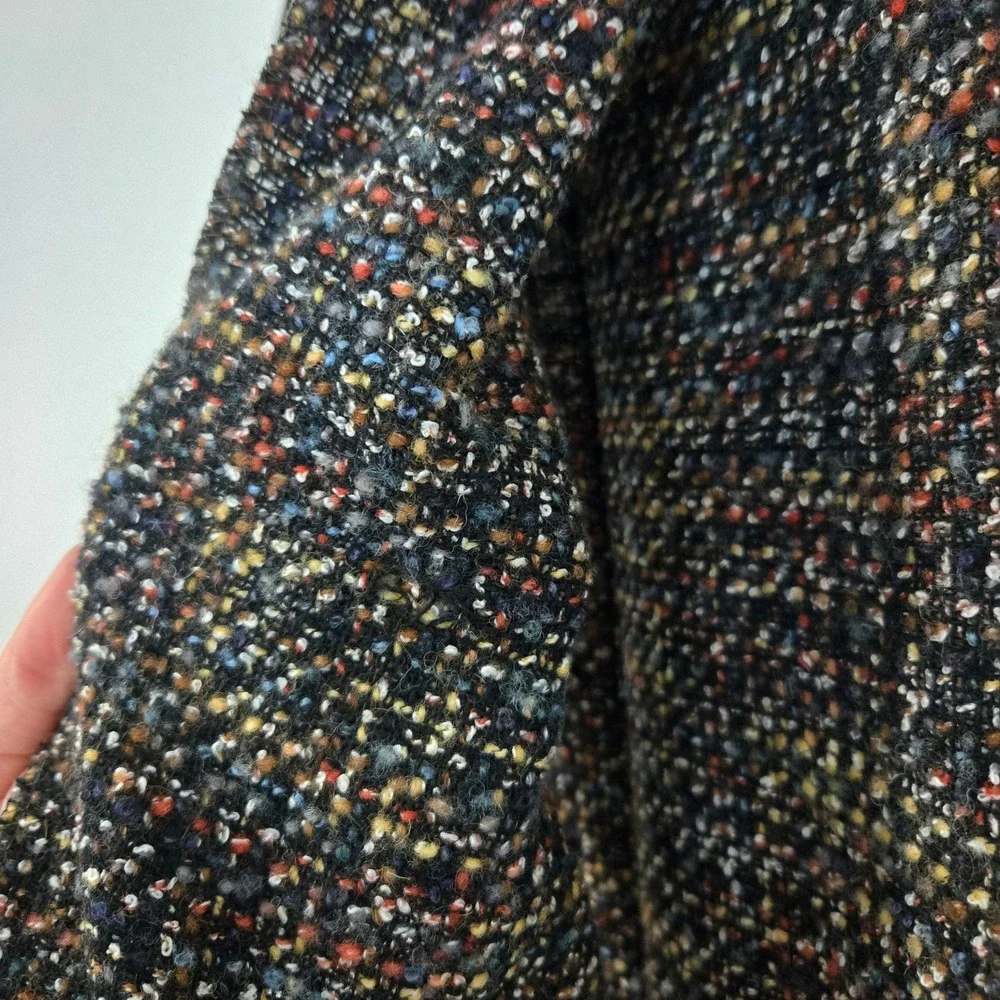 Double D Ranch Wool Blend Tweed Scarf Multi Color Fringed Made in USA